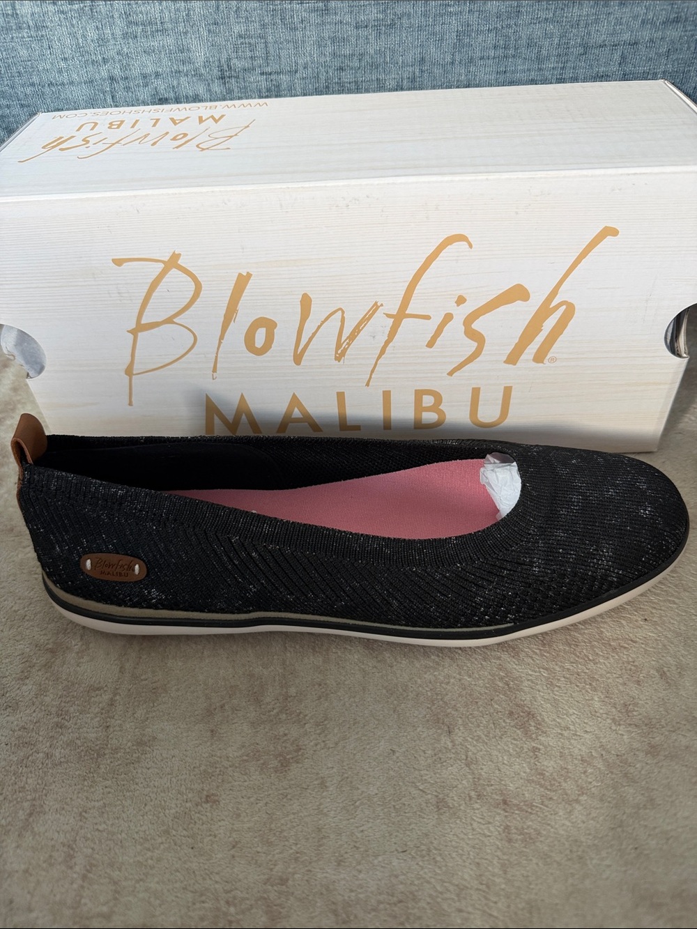 Blowfish EZ Does Knit Black Sparkle Slip-On Flat with Pink Insole
